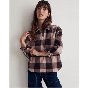 Madewell | Plaid waffle flannel Half-Zip Popover shirt jacket Shacket